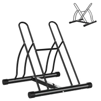HOMCOM Soporte para Aparcar 2 Bicicletas, Aparcamiento Estacionamiento para Bicis, Inferir 65mm de Ancho, Fácil de Montar, Almohadilla Antideslizante, Interior y Exterior, 60x54x57 cm, Negro(m-10)