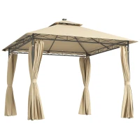 Outsunny 3 x 3 m Solar LED Metal Gazebo - Beige(m-1)