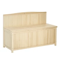 Outsunny Banco de Jardim de Madeira com Baú de Armazenamento e Encosto Carga 250 kg para Pátio Terraço Varanda 115x45x75 cm Natural(m-10)