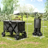 Outsunny Folding Garden Trolley, Cargo Traile on Wheels, Collapsible Camping Trolley, Outdoor Utility Wagon, Dark Grey(m-3)