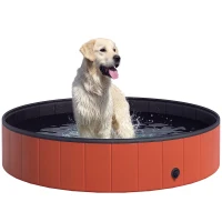 PawHut Piscina Vasca da Bagno Portatile Pieghevole per Cani Animali Domestici in PVC Φ140 x 30cm Rosso(m-1)