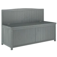 Outsunny Wood Storage Bench for Patio Furniture, Outdoor Garden Seating Tools, Grey(m-1)