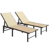 Outsunny Set of Two Reclining Sun Loungers - Khaki(m-10)