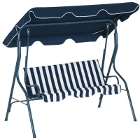 Outsunny 3 Seater Garden Swing Seat Chair Outdoor Bench with Adjustable Canopy and Metal Frame, Blue Stripes(m-10)