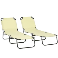 Outsunny Set of Two Metal Frame Folding Sun Loungers - Beige(m-1)