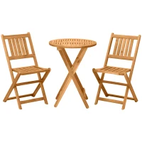 Outsunny 3 Piece Folding Bistro Set, Wooden Garden Table and Chairs for Outdoor, Patio, Yard, Porch, Teak(m-1)
