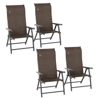Outsunny Set of Four Folding Garden Chairs, with Seven-Position Adjustable Backs, Dark Brown(m-1)