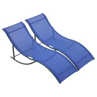Outsunny Set of 2 S-shaped Foldable Lounge Chair Sun Lounger Reclining Outdoor Chair for Patio Beach Garden, Blue(m-10)