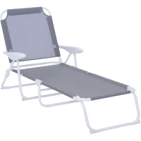 Outsunny Tumbona Reclinable y Plegable de Jardín con Respaldo Ajustable en 4 Posiciones Marco de Metal Texteline Transpirable 186x66x80 cm Gris(m-10)
