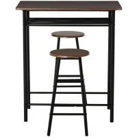 HOMCOM Bargarnitur, 3-teilig, Tisch & 2 Hocker, Regal, Industrie-Design, Schwarz/Eiche(m-11)