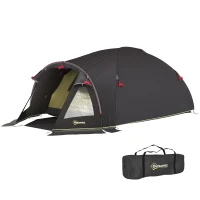 Outsunny Cort de Camping pentru 2-4 Persoane cu 2 Camere, Ușă, Ferestre și Geantă, 330x190x120 cm, Negru(m-1)
