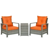 Outsunny 3 Pieces Rattan Bistro Set, Wicker Garden Furniture Set with Storage Coffee Table and Chairs, Thickened Cushions for Outdoor, Patio, Balcony, Orange(m-10)