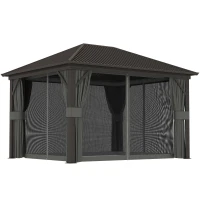 Outsunny 3.6 x 3 m Aluminium Hardtop Gazebo, with Accessories - Dark Grey(m-1)