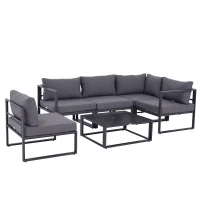 Outsunny 6 PCs Outdoor Indoor Sectional Corner Sofa Set Thick Padded Cushions Aluminium Frame 5 Seaters 1 Coffee Table Grey(m-10)