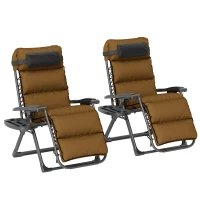 Outsunny Set of Two Reclining Sun Loungers, with Cushion - Brown(m-1)