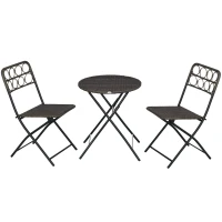 Outsunny 3 Pieces Rattan Bistro Set, Wicker Folding Garden Furniture Set with Coffee Table and Chairs for Outdoor, Patio, Balcony, Grey(m-10)