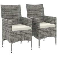 Outsunny 2 Pieces Rattan Garden Chairs Dining Chair Set with Cushion, Mixed Grey(m-1)