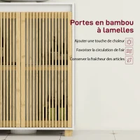 HOMCOM Meuble sous lavabo salle de bain - placard à portes à lattes en bambou, 60 x 30 x 75 cm, effet bois naturel(m-6)
