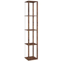 HOMCOM RGB LED Floor Lamp with Shelves, Modern Dimmable Standing Lamp with Remote Control, Adjustable Brightness & Speed for Living Room, Bedroom, Office, Rustic Brown(m-1)