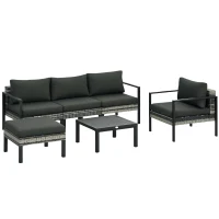Outsunny Six-Piece Rattan Garden Sofa Set - Dark Grey(m-10)