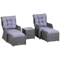 Outsunny 5PCS Deluxe Garden Rattan Furniture Sofa Chair & Stool Table Set  Patio Wicker Weave Furniture Set Aluminium Frame Fully-assembly - Grey(m-1)
