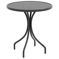 Outsunny 66cm Patio Table, Round Garden Table, Outdoor Side Table with Steel Frame and Slat Tabletop, Black(m-1)