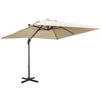 Outsunny 2.7 x 2.7 m Cantilever Parasol, Square Overhanging Umbrella with Cross Base, Crank Handle, Tilt, 360° Rotation and Aluminium Frame, Cream White