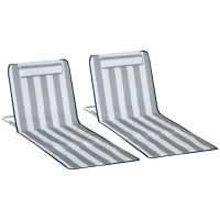 Outsunny Conjunto de 2 Esteiras de Praia com Encosto Reclinável em 5 Níveis Bolsa de Transporte e Apoio de Cabeça 48x134x33-43 cm Branco e Cinzento(m-10)