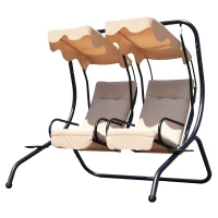 Outsunny Columpio de Jardín de 2 Plazas con Asientos Individuales Cojines Toldos Extraíbles y Mesas Laterales 170x136x170cm Beige(m-10)