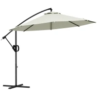 Umbrelă de soare 3 (m) în consolă cu bază transversală Outsunny, Umbrelă de soare cu manivelă, înclinare și 8 nervuri(m-11)