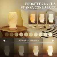 HOMCOM Lampada da Tavolo Ondulata a 3 Colori con presa USB, in ABS e Caucciù, Ø12x20 cm, Bianco e color Legno(m-5)