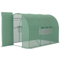 Outsunny Large Polytunnel Walk In Greenhouse, Plant Gardening Tunnel Green House with Metal Hinged Door, Galvanised Steel Frame & Mesh Windows, Green (3 x 2 m)(m-10)
