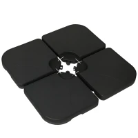 Outsunny Base per Ombrellone Set 4 Pezzi in HDPE Riempibile con Acqua o Sabbia, 104x104x7.5 cm, Nera(m-1)