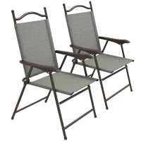 Outsunny Set of Two Folding Garden Chairs, with Fabric Mesh Seats - Dark Grey(m-10)