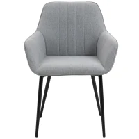 HOMCOM 2er Set Esszimmerstühle Essstühle Polsterstuhl mit atmungsaktivem Leinenbezug Wohnzimmerstuhl Sessel Küchenstuhl mit Rückenlehne Armlehne Leinen Hellgrau 59,5 x 56,5 x 81 cm(m-10)