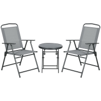 Outsunny Three-Piece Garden Seat Set, with Glass-Top Table - Light Grey