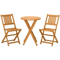Outsunny 3 Piece Folding Bistro Set, Wooden Garden Table and Chairs for Outdoor, Patio, Yard, Porch, Teak(m-10)