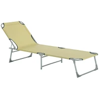 Outsunny Espreguiçadeira Dobrável e Reclinável em 4 Posições com Estrutura Metálica e Tecido Oxford para Exterior 187x58x28 cm Bege(m-10)