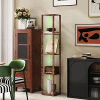 HOMCOM RGB LED Floor Lamp with Shelves, Modern Dimmable Standing Lamp with Remote Control, Adjustable Brightness & Speed for Living Room, Bedroom, Office, Rustic Brown(m-7)