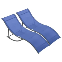 Outsunny Set of 2 S-shaped Foldable Lounge Chair Sun Lounger Reclining Outdoor Chair for Patio Beach Garden, Blue(m-1)