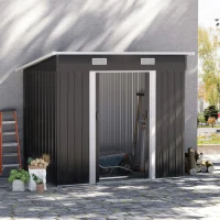 Outsunny 7 x 4ft Outdoor Storage Shed with Foundation Kit, Lean to Metal Garden Shed for Log, Rubbish Bin, Tool, Lawnmower, Bike, Patio and Lawn Use, Black(m-9)