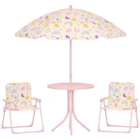 AIYAPLAY Set de Mobilier de Grădină din 4 Piese cu Masă, Scaune și Umbrelă de Soare Reglabilă, 50xΦ49,5 cm, Roz(m-1)
