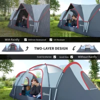 Outsunny Cort de Camping pentru 4 Persoane Impermeabil cu Ferestre și Stâlpi din Fibră de Sticlă, 4.55x2.3x1.8 m, Gri(m-4)