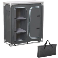 Outsunny Cucina da Campeggio Doppio Armadietto, 3 Mensole e Sacca di Trasporto, Telaio Alluminio 96Lx49.5Px104cm Grigio(m-1)