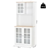 HOMCOM Küchenschrank, Hochschrank mit Arbeitsplatte, Geschirrschrank, Küchenbuffet, Mehrzweckschrank mit 6 Fächern, Glastür, MDF, Weiß, 80 x 37 x 183 cm(m-3)