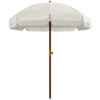 Outsunny Parasol de plage parasol d'extérieur rond parasol à frange protection UV 40 + avec 8 baleines gris clair(m-10)