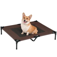 PawHut Cama para Mascotas con Zona de Malla Transpirable y Tela Oxford para Interior Exterior 92x76x18 cm Café(m-10)