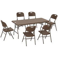 Outsunny Conjunto de Refeição de 7 Peças Dobrável Conjunto de Mesa e 6 Cadeiras de Jardim com Imitação de Vime Marrom(m-10)