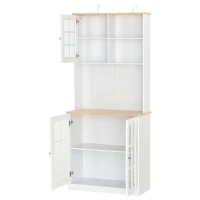 HOMCOM Küchenschrank, Hochschrank mit Arbeitsplatte, Geschirrschrank, Küchenbuffet, Mehrzweckschrank mit 6 Fächern, Glastür, MDF, Weiß, 80 x 37 x 183 cm(m-10)