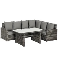 Outsunny 3 PCS PE Rattan Corner Dining Set Outdoor Garden Patio Sofa Table Furniture Set w/ Cushions Grey(m-10)